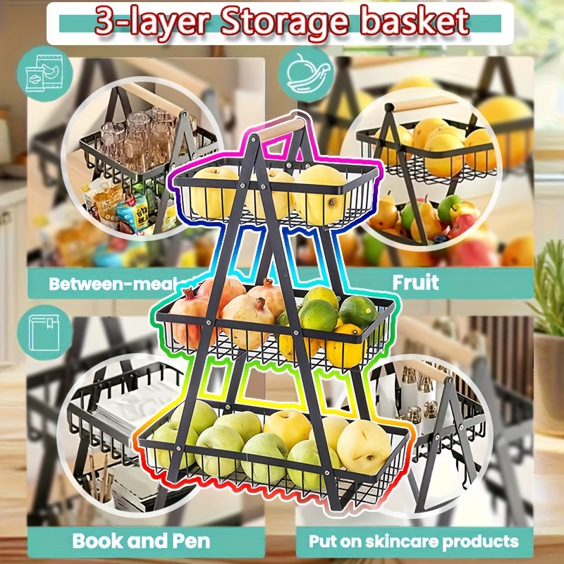 TEMU Scaffale Multilivello per Frutta e - Organizzatore Rimovibile ad Capacit� con Cestini , Risparmio da /Armadietto/Dispensa, Portatile a 3 Livelli