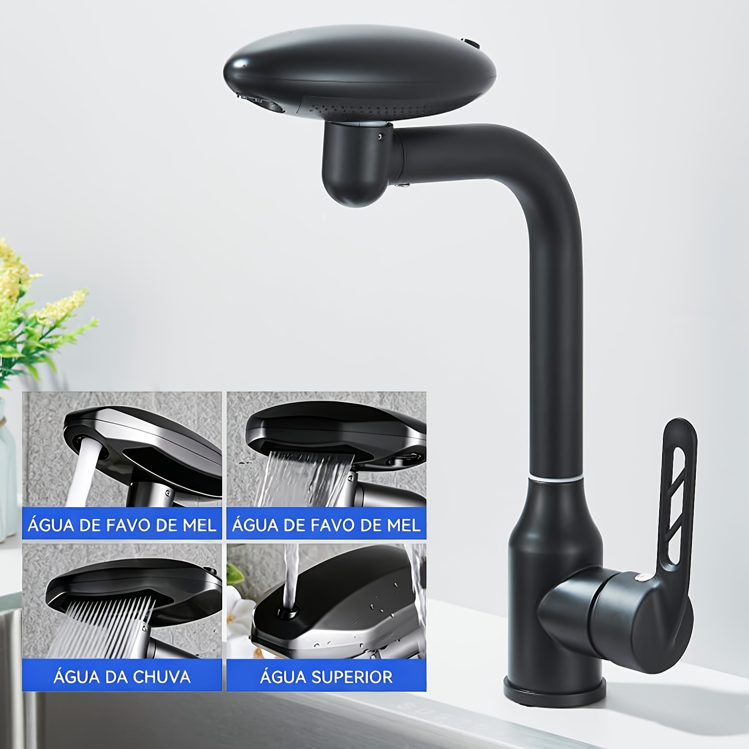 Modern Single-hole Bathroom Basin Faucet With 4 Spray & Hot/cold Mixer, Valve & Painted Sink Tap Suitable For Bathrooms, Installation With Hardware And Water Included For Vanity Sinks