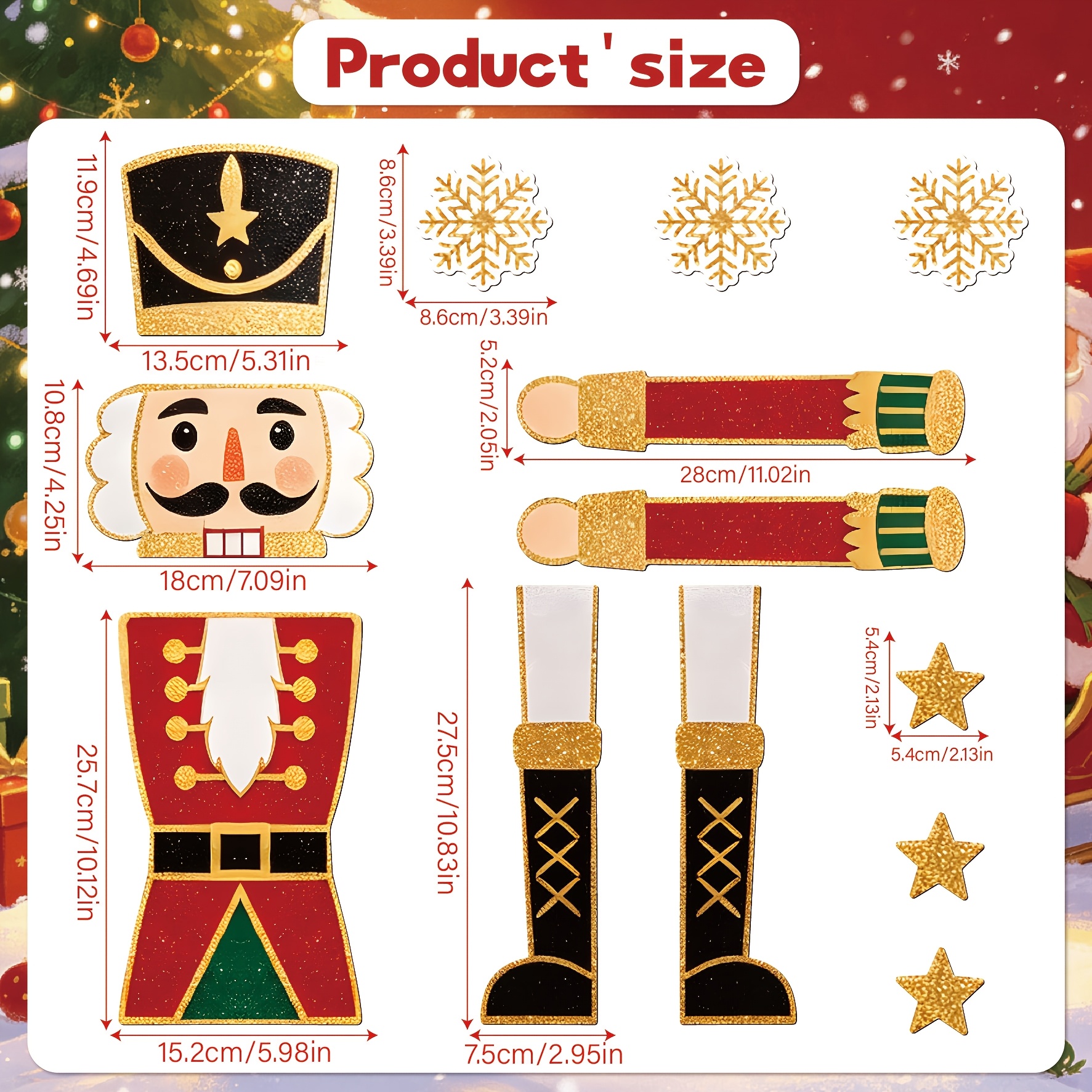 TEMU Set de Decoración Magnética para Nevera, 13 piezas, Figura 2D de Ratoncito con Diseño de Copo de Nieve y Estrella con , Decoración Navideña con