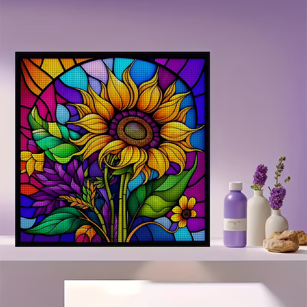 DIY Cross-Stitch Kit, Stained Glass Style Sunflower