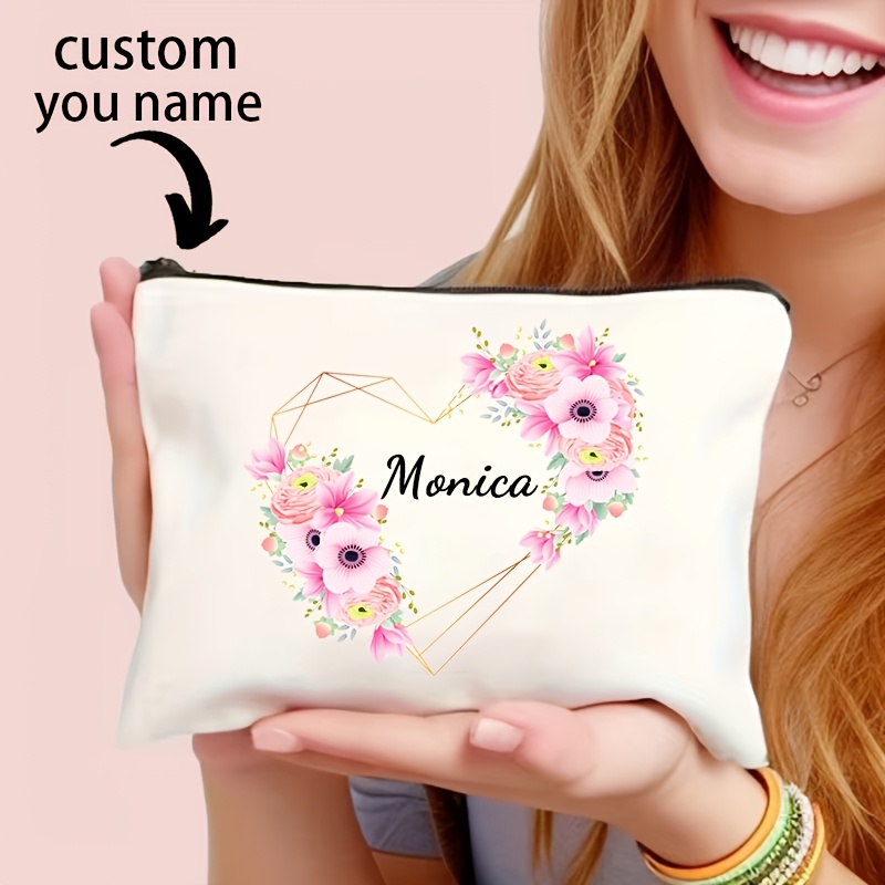 TEMU (customized) 1-3pcs Customizable Beige Polyester Makeup Bag With Cute Girl And Colorful - Spacious And Durable Cosmetic Bag, Personalized Gift