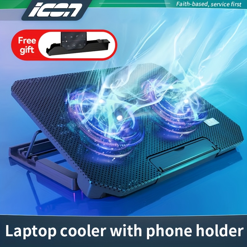 TEMU Laptop Cooler With Phone Holder, Efficient Fan For Fast Cooling, Laptop Cooling Pad With Fan, Cooling Pad Laptop, Laptop Cooling Pad, Laptop Fan