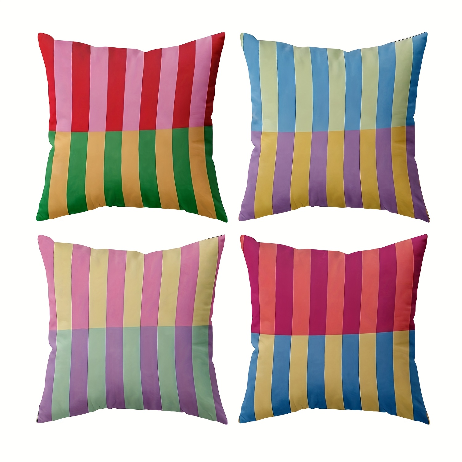 TEMU 4pcs Colorful Striped Geometric Decorative Pillowcases, Nordic Style Colorful Striped Double-sided Print Sofa Car Bedroom Cushion Covers, Pillow