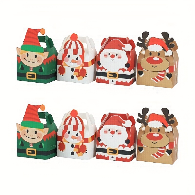 

12-pack Christmas Candy Boxes With Santa, Elf, Reindeer, Snowman Designs - Festive Gift Containers For Desserts, Party Favors, Handheld Treat Bags - Paper, Non-washable, Assorted Colors