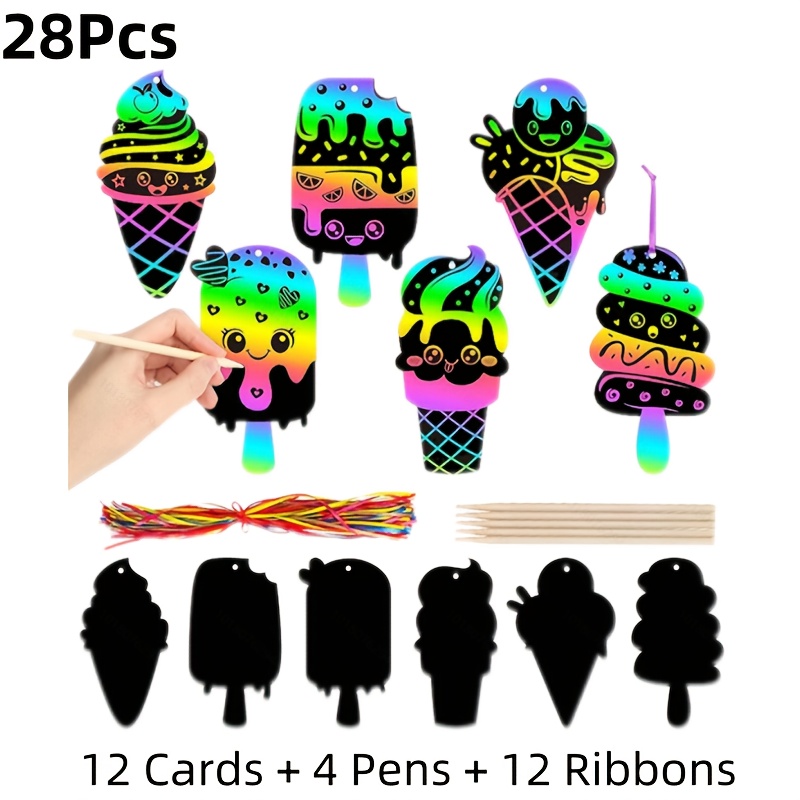 Image of Gift For Her/him 28/56pcs Ice Cream - Candy Ornament Craft Kit For Cones, Magic Art For Back To School & Birthday Party Favors, School Activities
