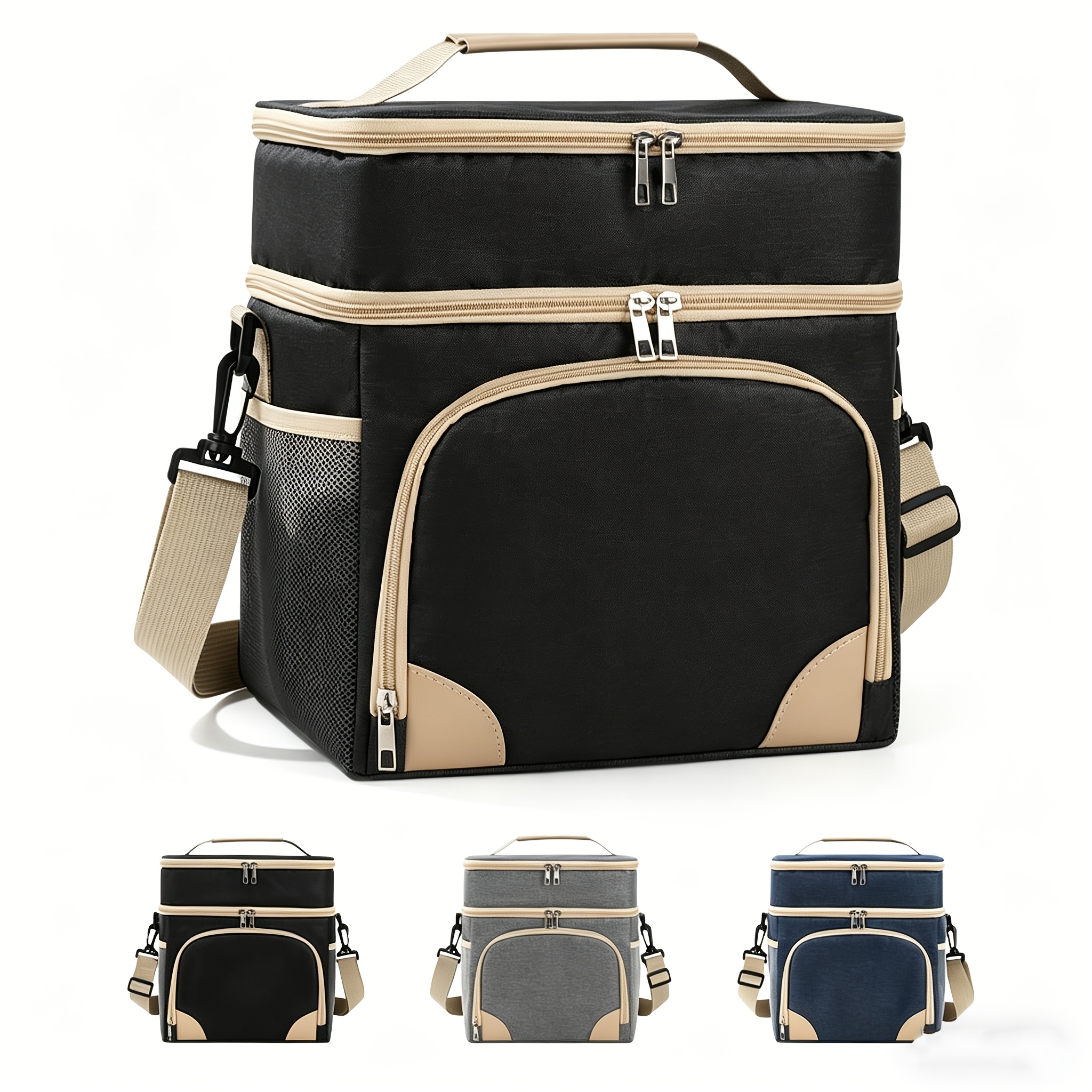 TEMU 12 Liter Double-layer Insulated Picnic Bag, Leak-proof Refrigerated Hand-held Ice Pack, Double Compartment Large Capacity Insulated Lunch Box,