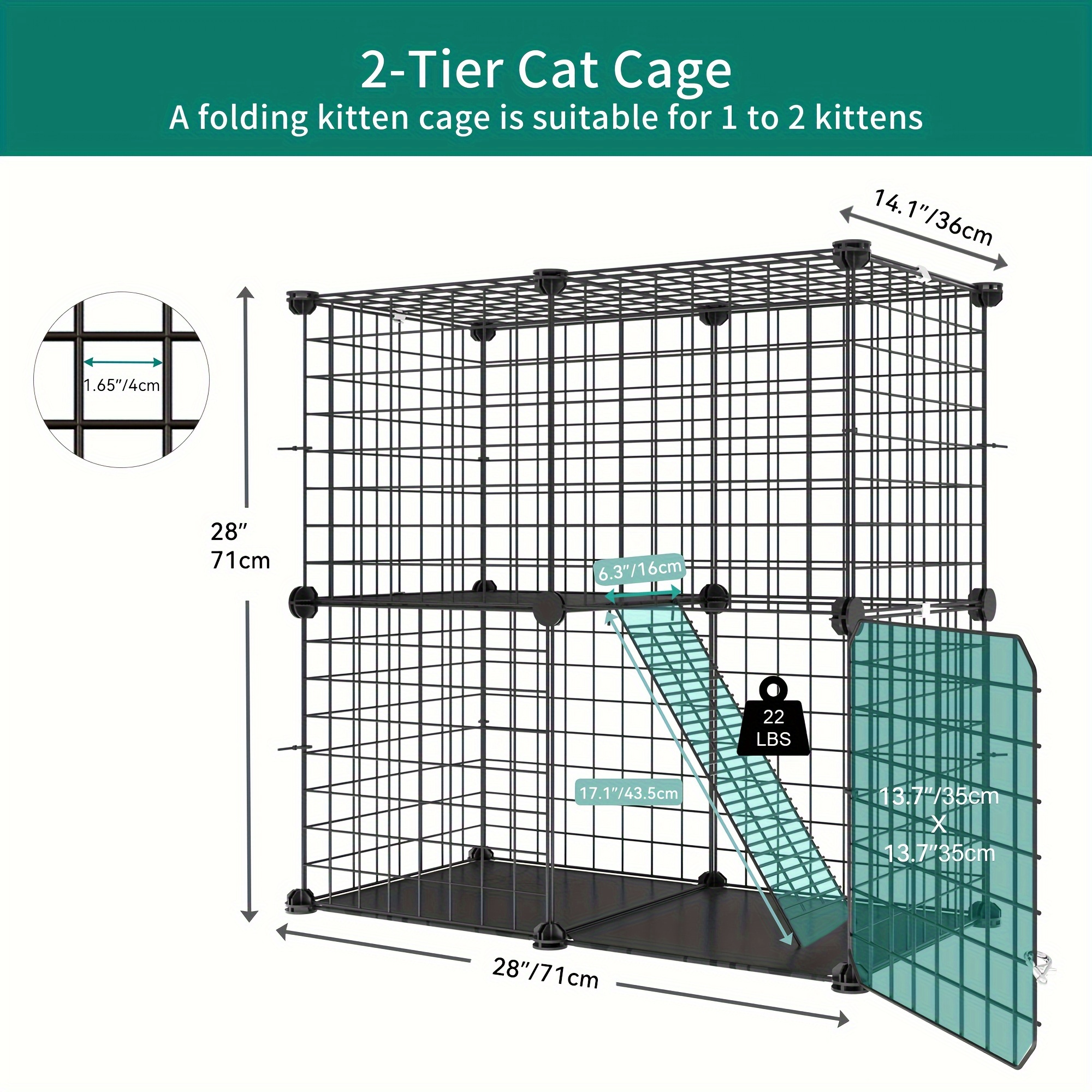 TEMU Balconera Indoor Cat Cage 2 Tier Kitten Cage House Outdoor Cat Enclosure Ferret Cage Diy Pet Playpen Detachable Metal Kennel For Small Animal, Kitty, Bunny, Rv Travel, Camping