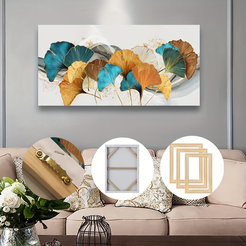 

1pc Framed Colorful Ginkgo Leaf Canvas Printed Poster, Modern Art High-definition Pictures, Living Room, Bedroom, Corridor Decoration Painting, Perfect Gift For Family And Friends