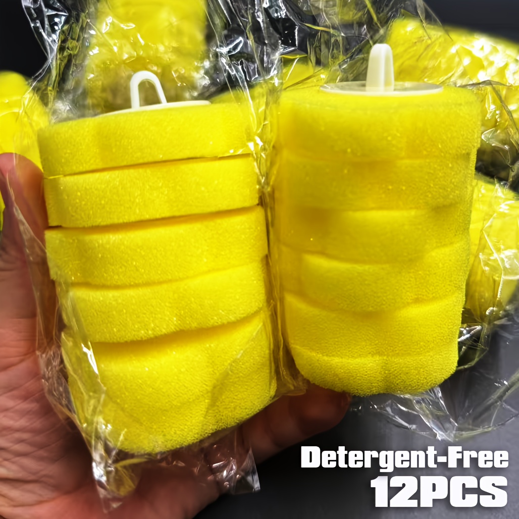 12pcs Sponge Toilet Brush Heads For - Detergent-free, Perfect For Bathroom Cleaning | Essential Bath Additions | Yellow Sponge | Bathroom Decor | Disposable Cleaning Sponges Random Colors Shipping