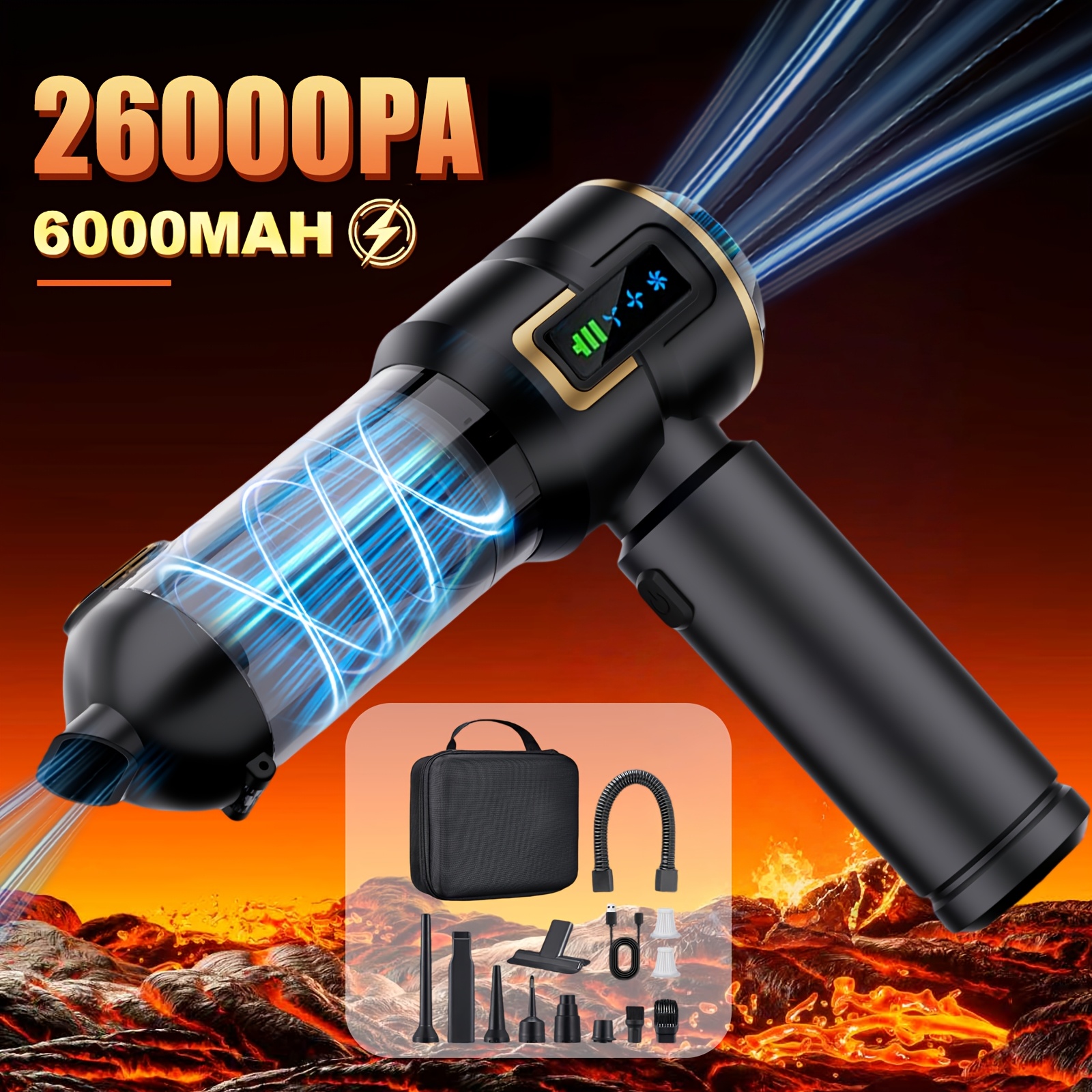 Image of 26000pa High Power Handheld Vacuum Cleaner | Cordless Car Vacuum Cleaner, Portable For Car & Home, 2. Fast Charging, Integrated Led Lighting, 4-in-1 For Pet Hair, Sofa, Carpet, Dust Emptying