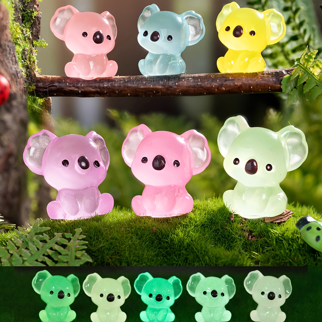 

6-pack -the-dark Koala Figurines, Vintage Resin Cartoon Animal Decor For Diy Crystal Ball, Universal Holiday Decorations For Room Types, No Electricity Needed