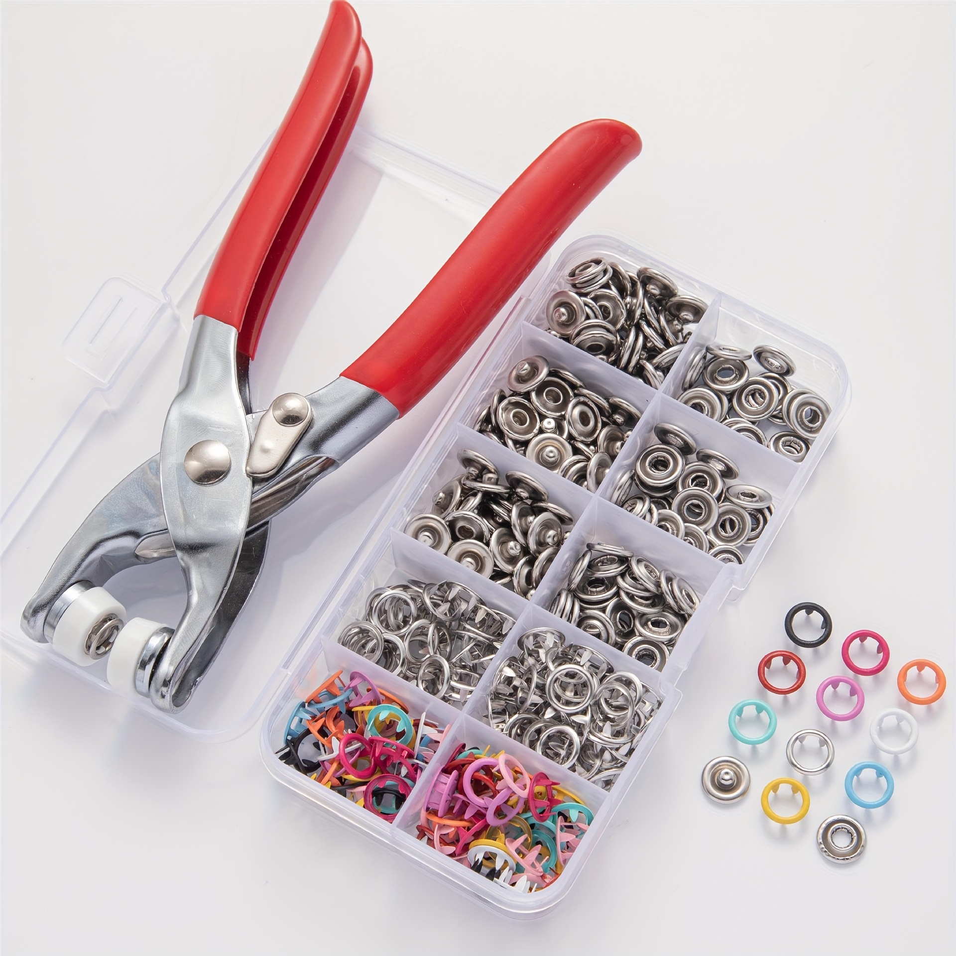 

Complete Five-claw Buckle Set With Hand Pressure Pliers - 50/100pc Easy Attachment Tool Kit For Clothing And Bags