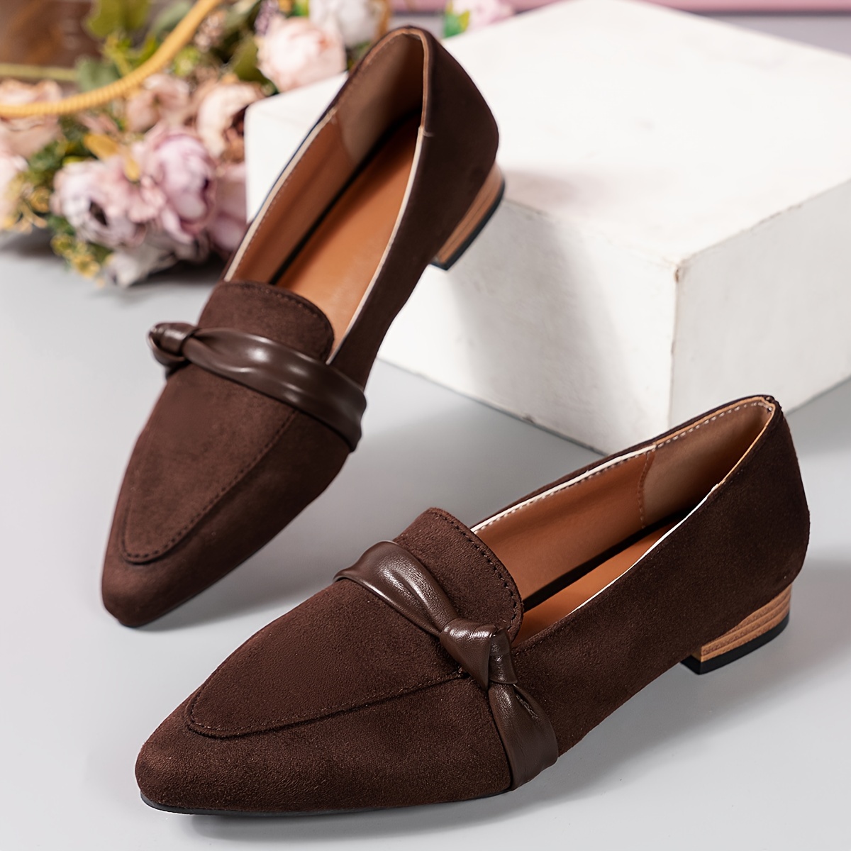 chic womens slip loafers bowknot pointed toe soft sole Temu - Main Image
