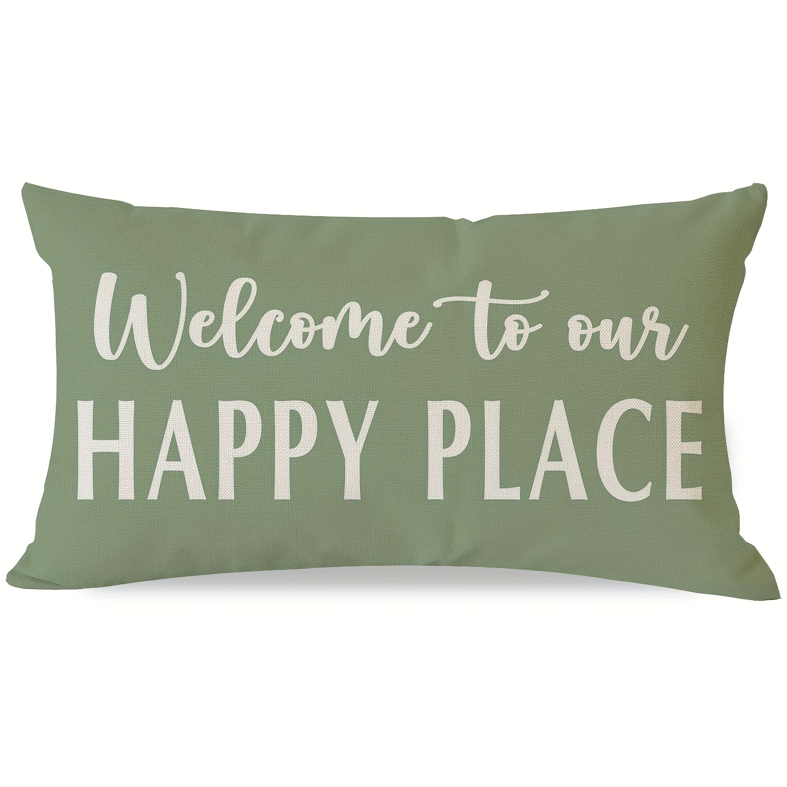 Image of 1pc Welcome To Our Happy Turquoise Outdoor Beach Front Porch Patio Decor Lumbar Cushion Case Decoration For Room Sofa Couch (single Side, No Pillow Core)