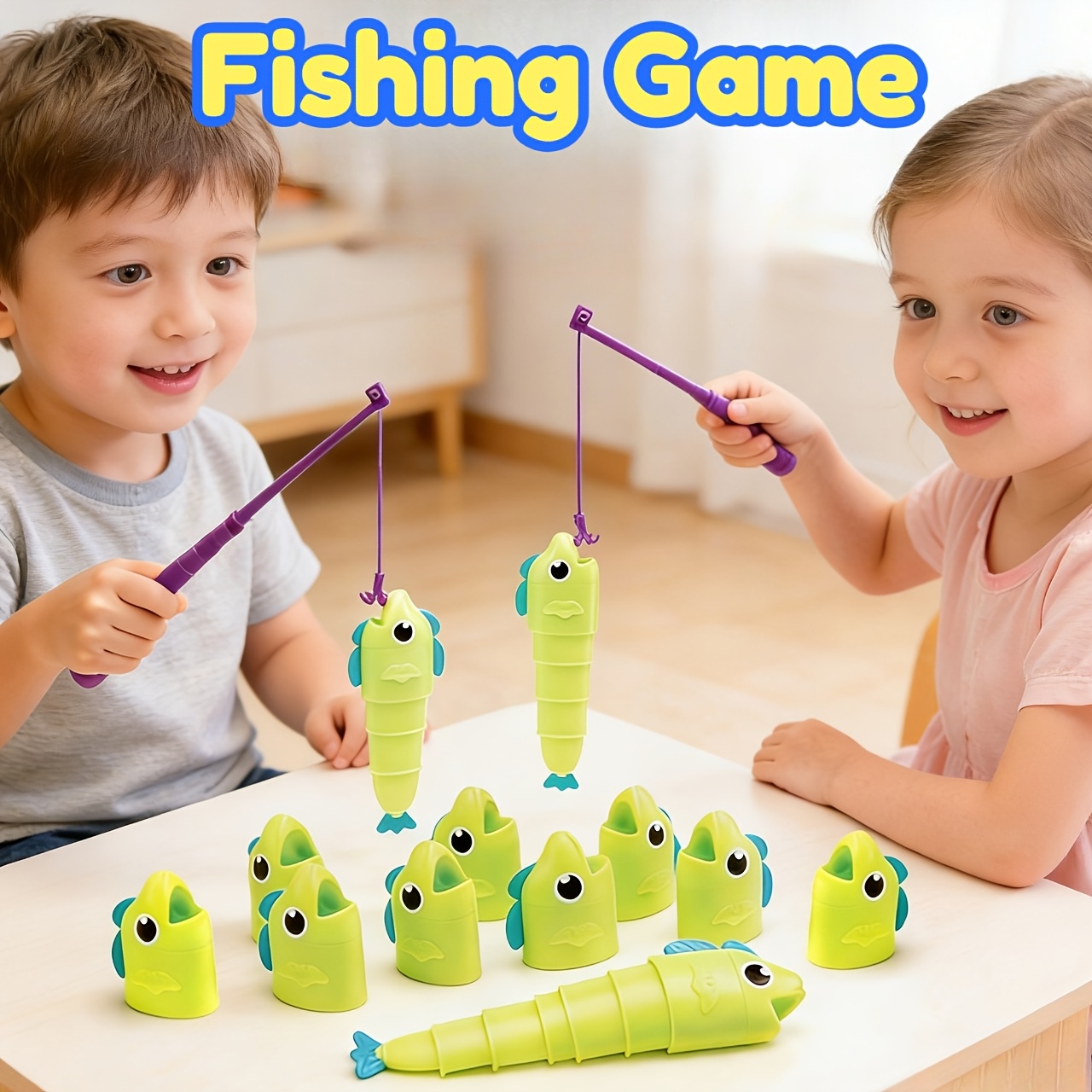 10pcs fishing toy retractable fish toy 2 player   8 fish 2 fishing rods competitive game educational early   game for boys and girls
