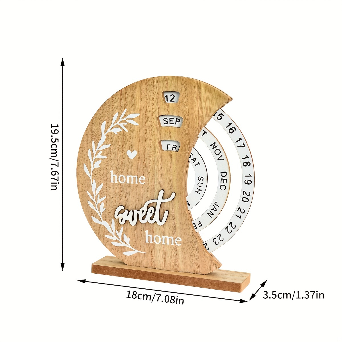 TEMU Wooden Desk Calendar, Wheel , Weekly-monthly , Rotatable Manual Date , Entryway And Desktop Decor, 1 Piece