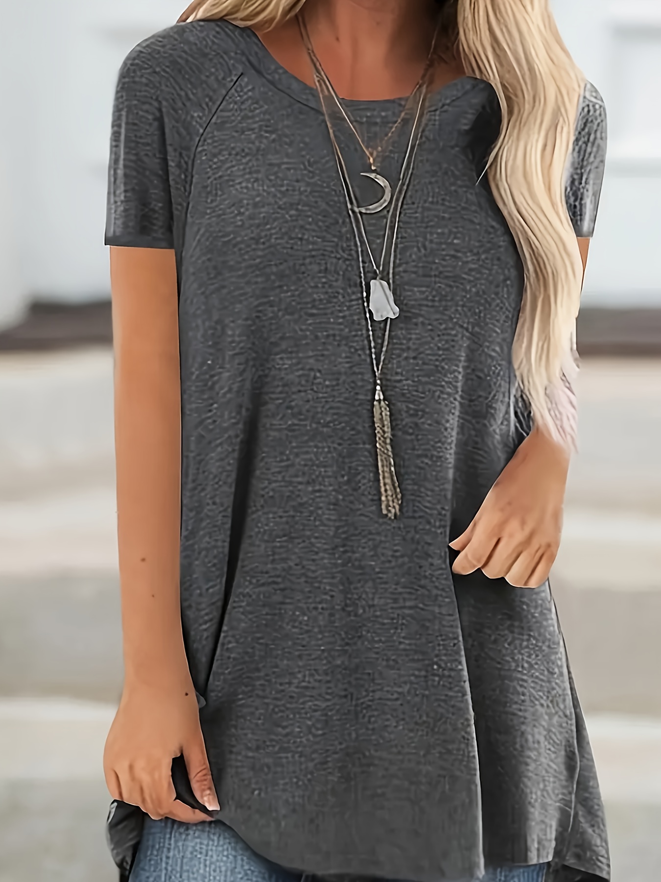 plus size plus size   popular extension long   shirt   round neck short sleeved t shirt casual   size womens solid color holiday casual long top plus size womens long   shirt