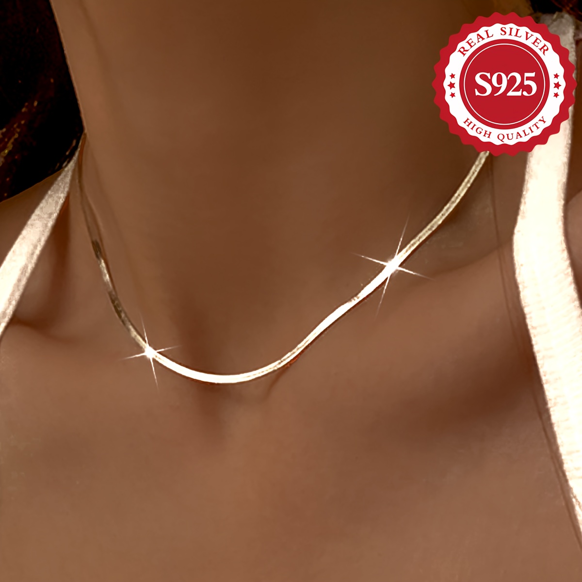 

S925 Sterling Silver Flat Snake Bone Necklace, 18k Gold Plated, Elegant & Luxurious, Hypoallergenic, 4.5g/0.16oz, Fashionable Jewelry Accessory For Women