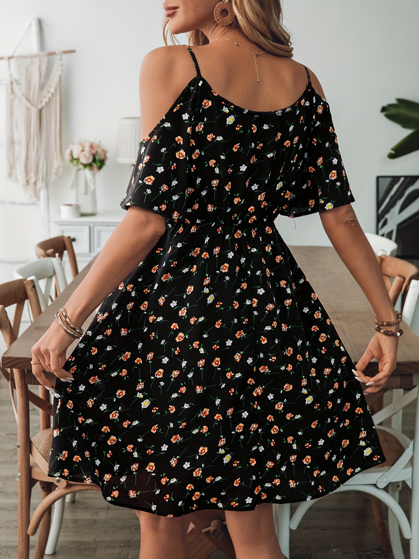 robe florale femme noir fleurs colorées manches Temu Belgium
