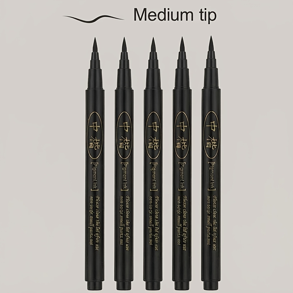 TEMU 5pcs ( Moyenne) Stylos de avec Pointes de Brosse Souples et Flexibles, Lisse pour l'Écriture, Outil d'Écriture Manuelle pour Débutants, Pratique