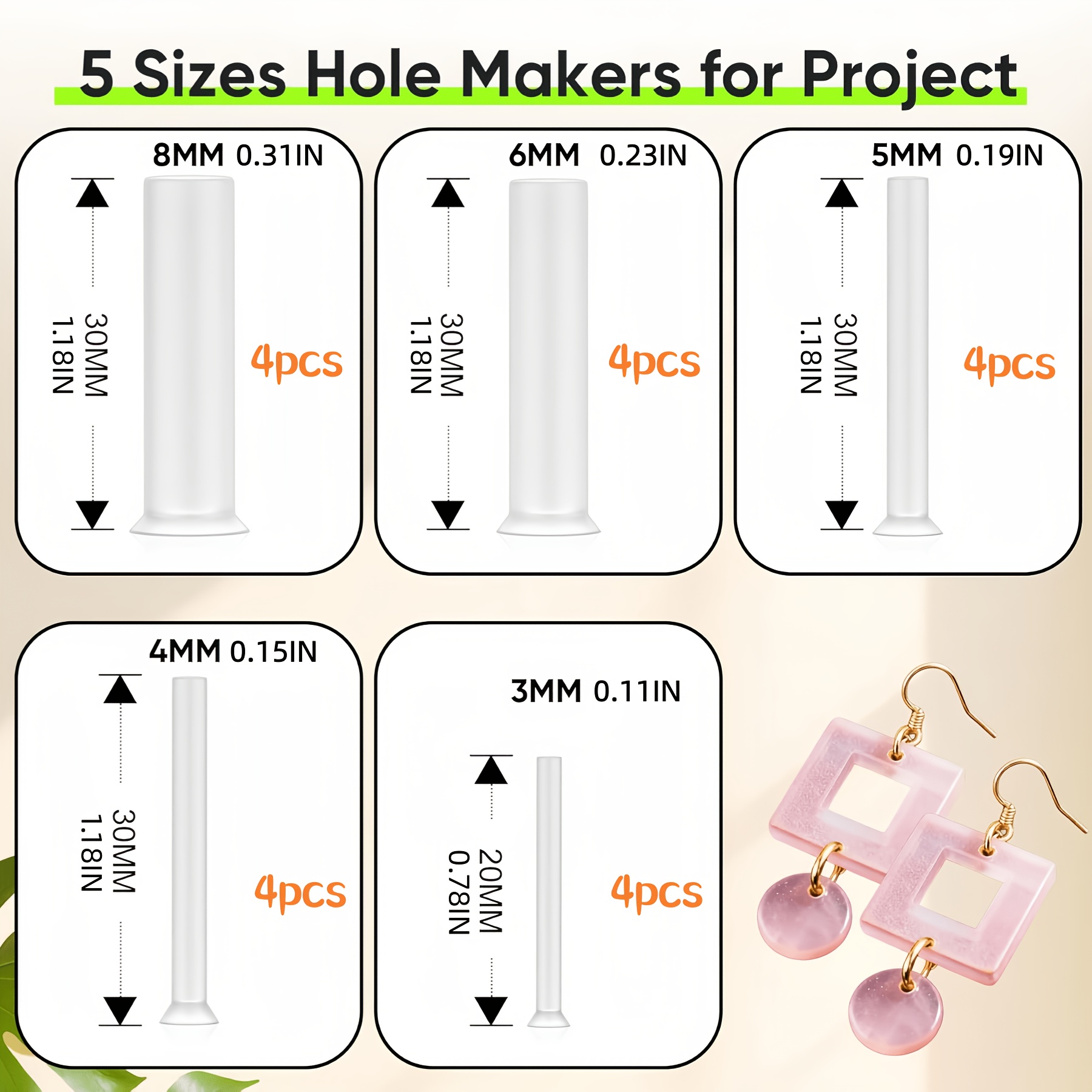 TEMU 20pcs/set Resin Punch, Jewelry Casting Tools, Silicone Punch, Non-drilling Silicone Tools, Suitable For Jewelry Making, Keychains, Pendants,