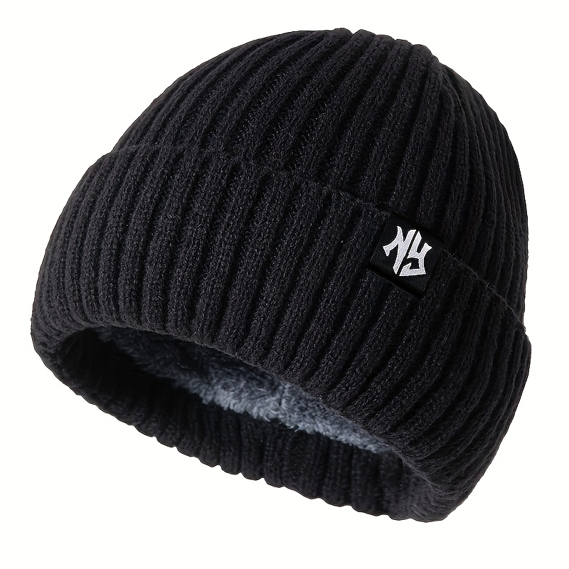 Image of Unisex Thick -lined Warm Hat - Logo Design, Soft, Stretchy, Lightweight, And Warm, An Essential For Winter, Suitable For Outdoor Cold Weather, Simple, Stylish, Comfortable, And