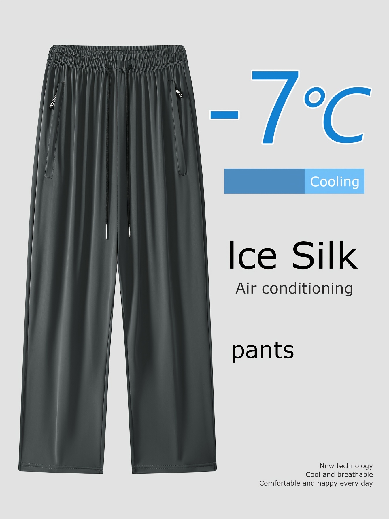 [Jin Duo Miao Obm]New Summer Men'S Ice Fiber Fabric Straight-Leg Pants | Functional Zip Pockets with Quick-Dry Design - Suitable for Workplace Meetings/Traveling, Breathable Fabric for Long Sitting