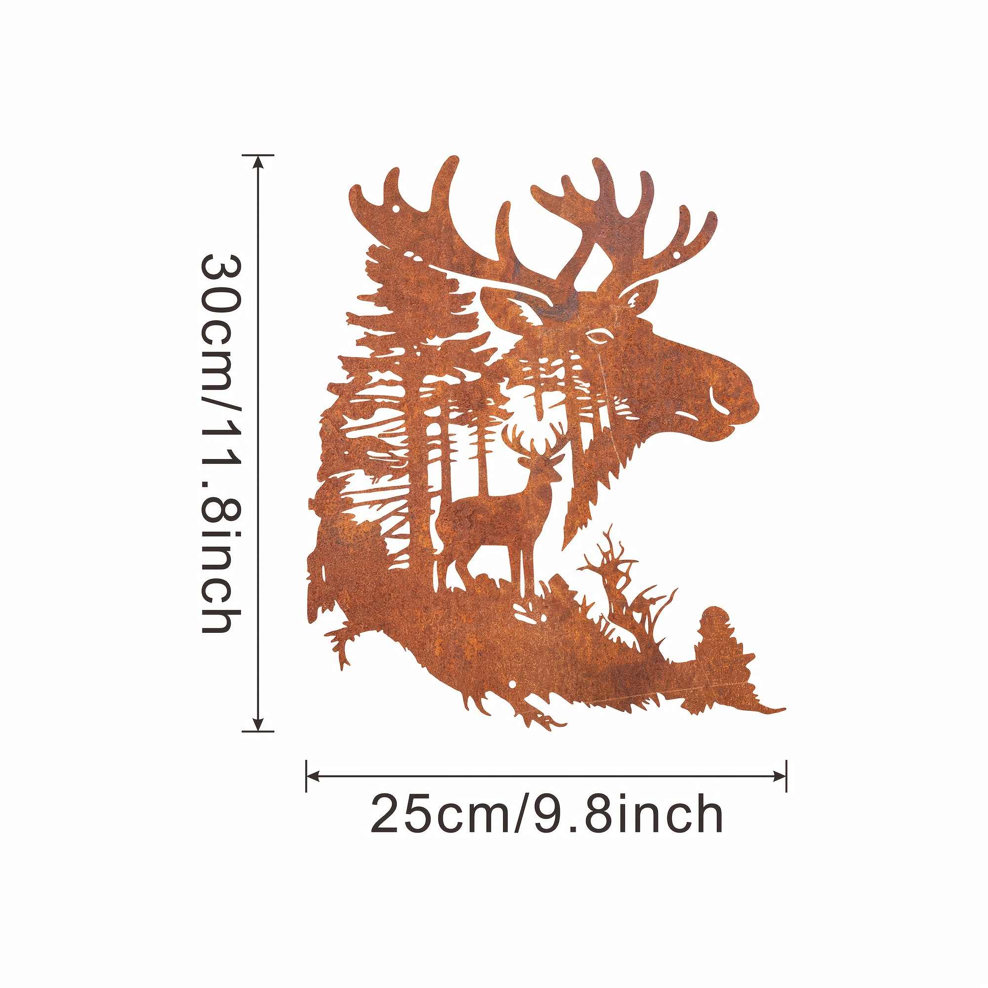 E-shop [2D Flach] Rustikale rostige Metall-Elch-Waldszene-Wandstatue-Dekoration, Eisen-Elchkopfsilhouette-Wandbehang-Statue, Elch-Geschenk für