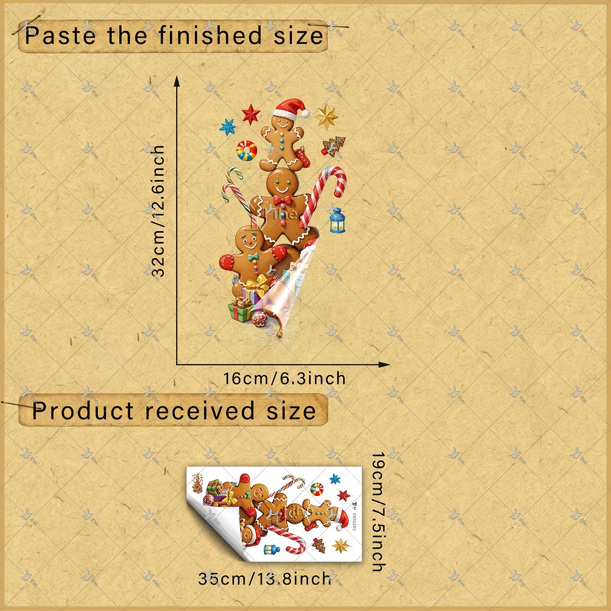 TEMU 2d Flat, 1pc 2d Flat Printed Christmas Stacked Gingerbread For Man Candy Cane Gift -pointed Star Snowflake 20*35cm Window Stickers Diy