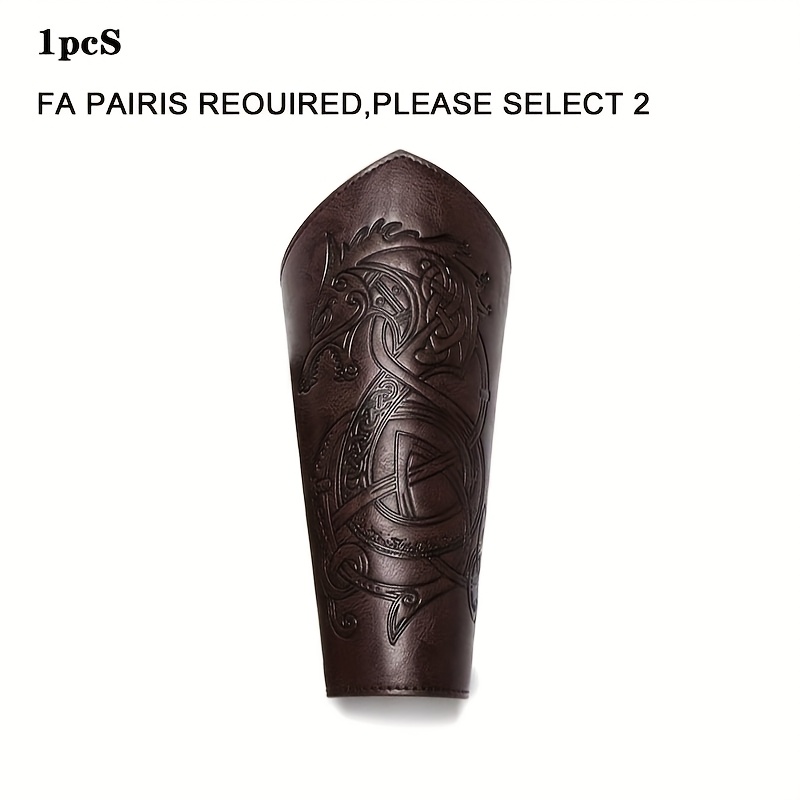 TEMU 1pc/2pcs Medieval Adjustable Relief Faux Leather Wrist Guard, Suitable For Halloween Larp, Stage Props, And Other (costume Props)christmas