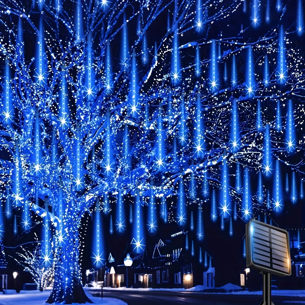 TEMU 1 pièce solaires de pluie de météores 192 LED, de de pluie tombantes, Guirlandes lumineuses solaires de Noël avec 8 tubes , Éclairage paysager