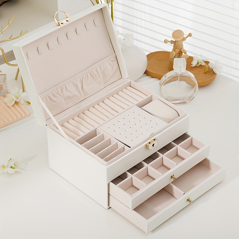 1 piece 3 layer jewelry box velvet pu leather - Temu