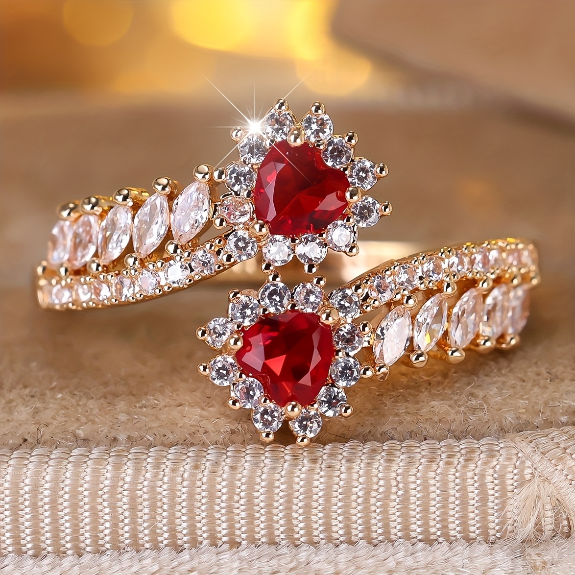 ANGOL Heart-Shaped Zirconia Adjustable Ring, Fashionable Gift