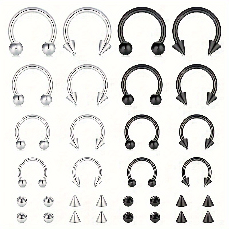 Lot 9 Bijoux Septum/Daith 16G - Anneaux Nez Cliquer CZ Opale, Acier 316L Rose Gold - Homme Femme