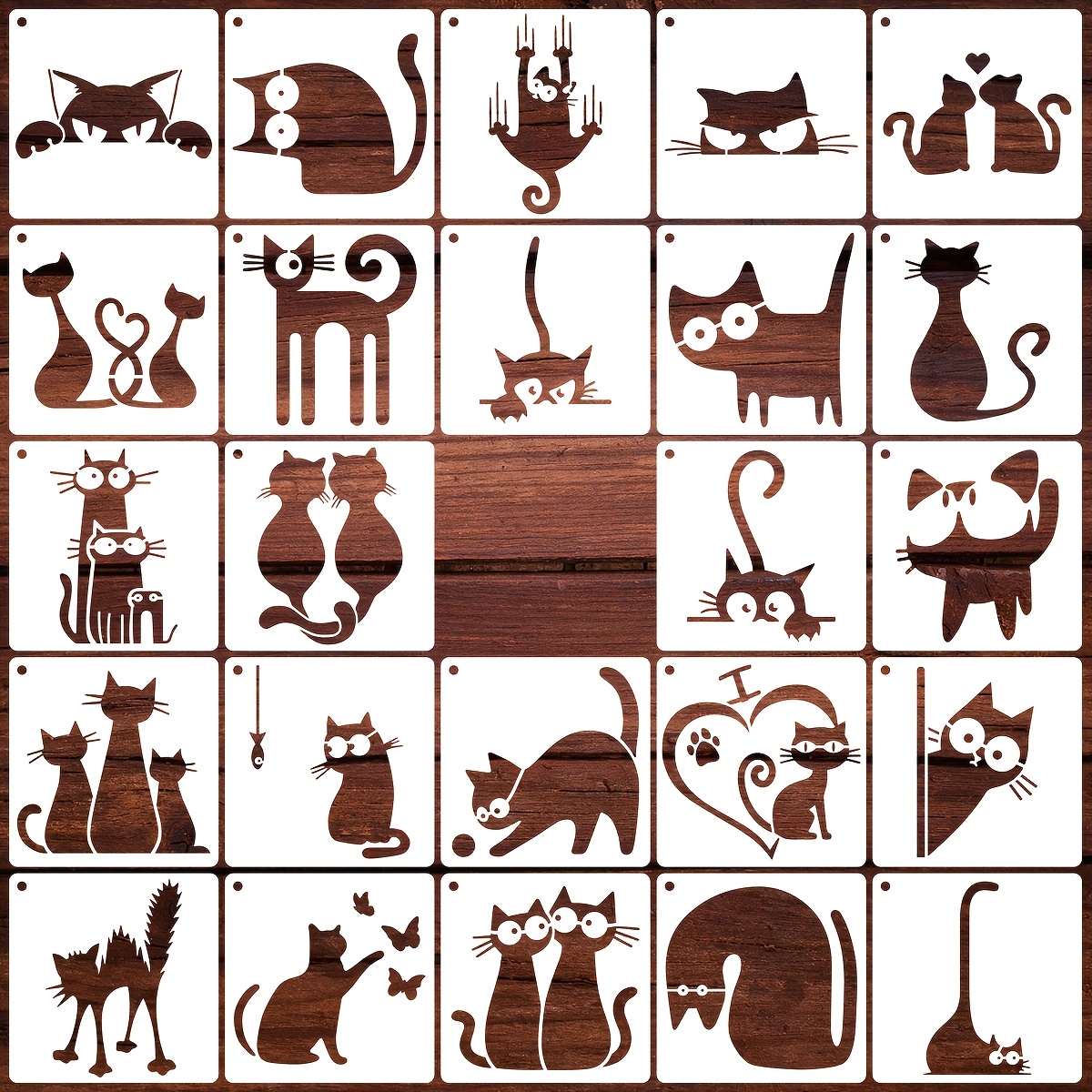 TEMU Lot de 24 pochoirs de chats réutilisables et lavables, adaptés aux , au scrapbooking, à la création de cartes, modèles pour toile avec de chats