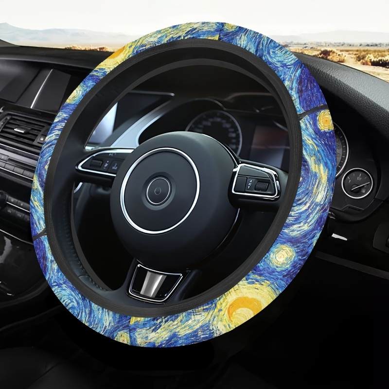 

Van Gogh Starry Night Inspired Steering Wheel Cover - , Washable Polyester Car Interior Accessory For