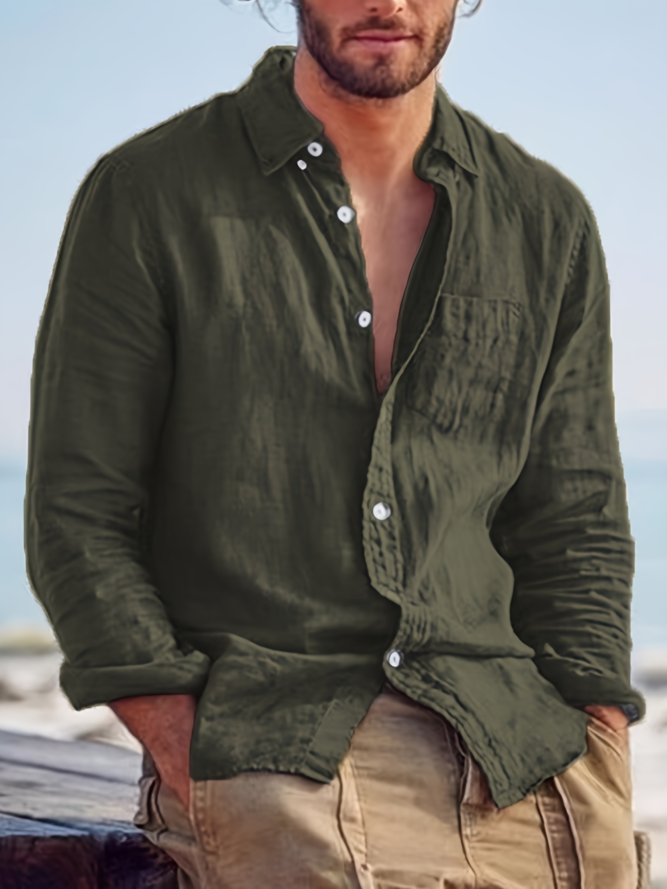 Herrenhemd Langarm Aus Leinen - Leichtes Sommerhemd Mit Button-Down-Kragen