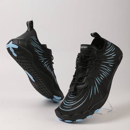 mens quick dry barefoot shoes lightweight breathable fabric upper adjustable lace up closure non slip rubber sole ideal for hiking swimming spring summer outdoor activities
