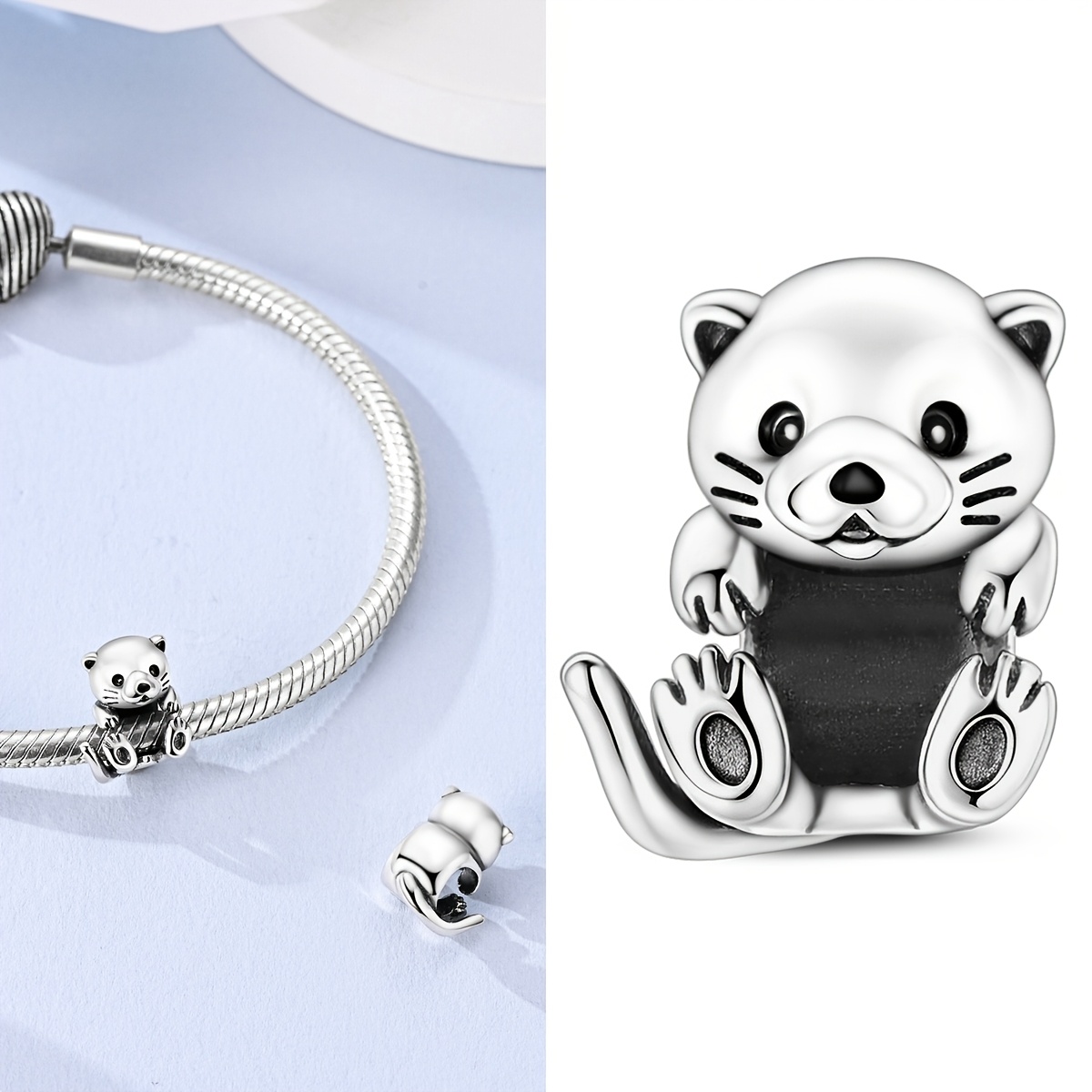 TEMU 1pc Silver Plated Bead Charm Bead Animal Plant Charms For Original Bracelet Necklace Making Wildlife Lovely Daily Ornament Accessory