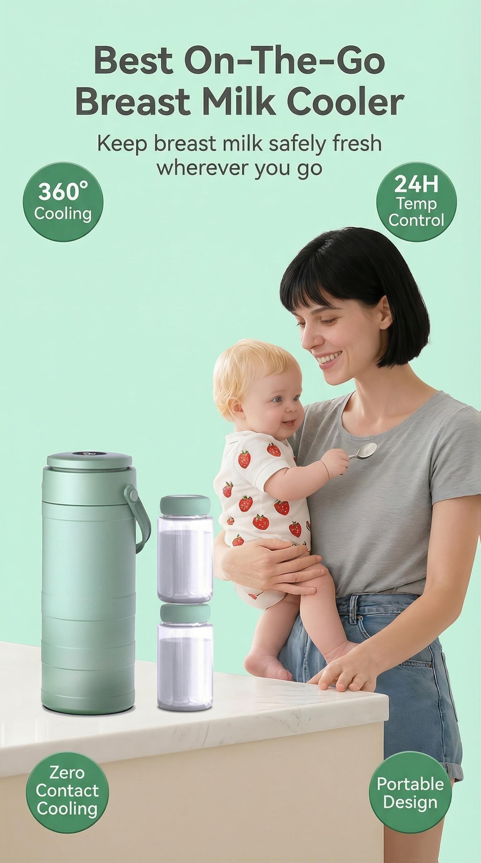 Portable breast milk cooler and storage bottles