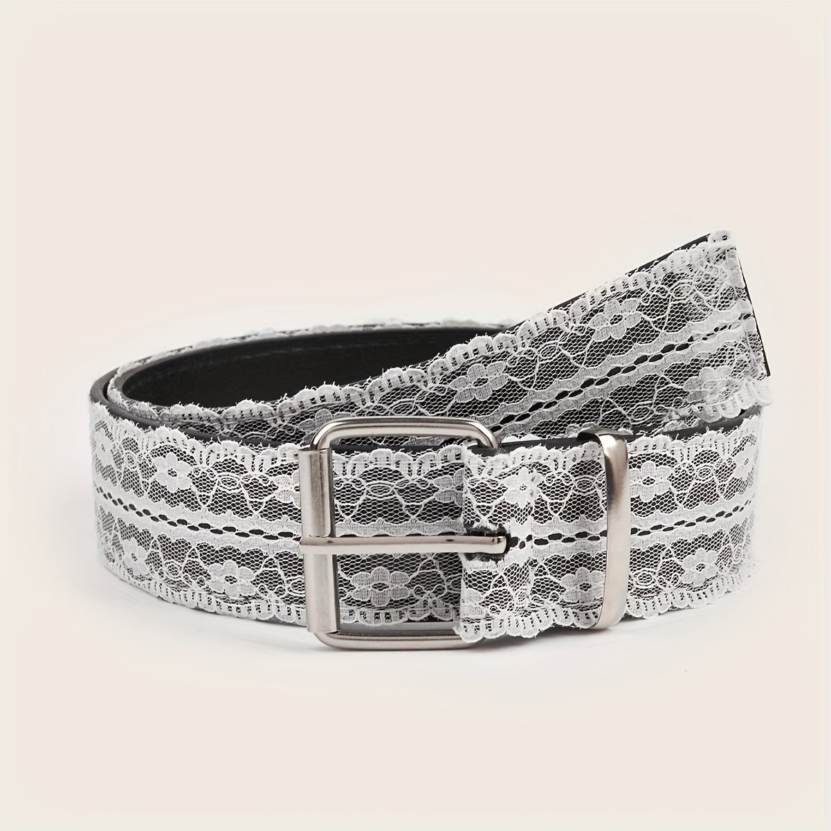 TEMU 1pc Silvery Pin Women's Versatile Designer Lace Belt, Suitable For Jeans And Dresses