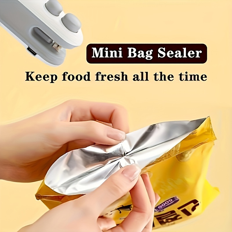 compact usb rechargeable mini sealer - handheld plastic bag heat sealer with built-in lithium battery, semi-automatic operation, ideal for snack bag resealing, white details 1