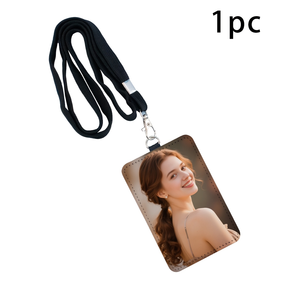 TEMU Custom Photo Card Holder, Personalized Id Badge Bus Card Case, Customized Picture Lanyard Wallet, Customizable Travel Pass Cover For Work Office