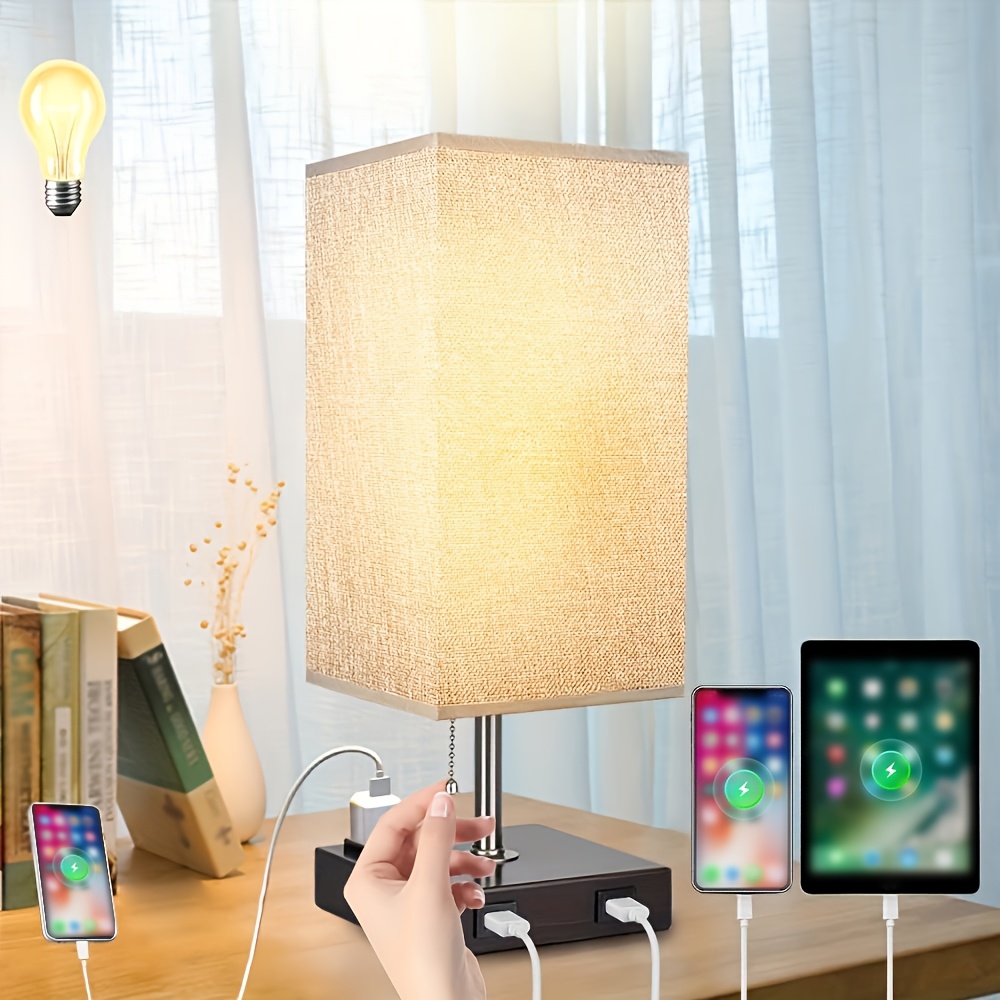 

Lamp With Square/round Fabric Lampshade, With 2 Usb/single Usb, Charging Ac Outlet. Ideal For Bedside Tables, Nightstands, Or Desks In Bedrooms, Living Rooms, And Offices