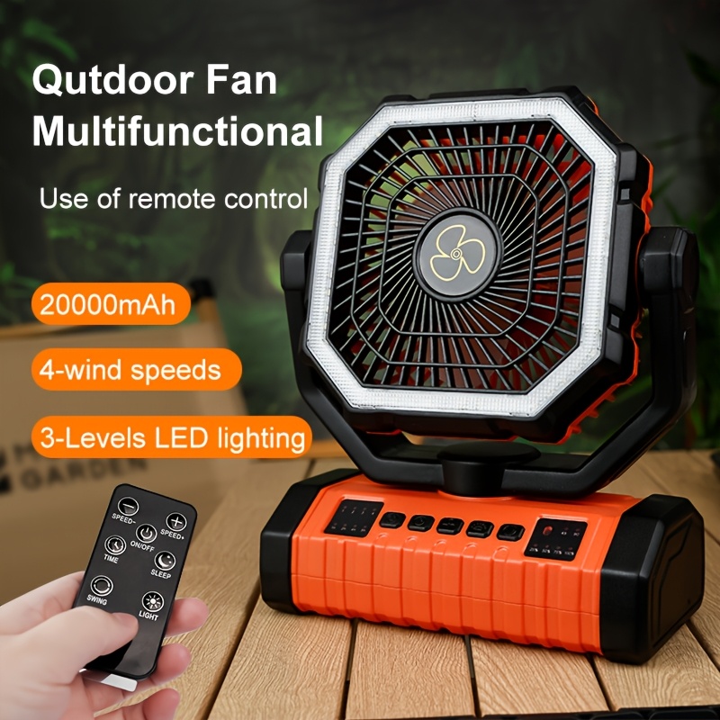 20000mah portable led camping fan with integrated light ventilador recargable usb rechargeable outdoor cooling fan for tents hiking and fishing durable   green and orange essential for hiking   handle feature camping gear