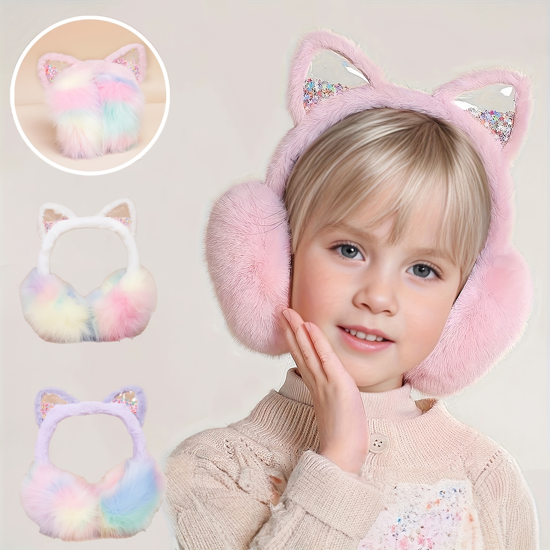 

Cat Ear Sequin Tie-dye Earmuffs For - Warm & Stylish Outdoor Winter Accessory