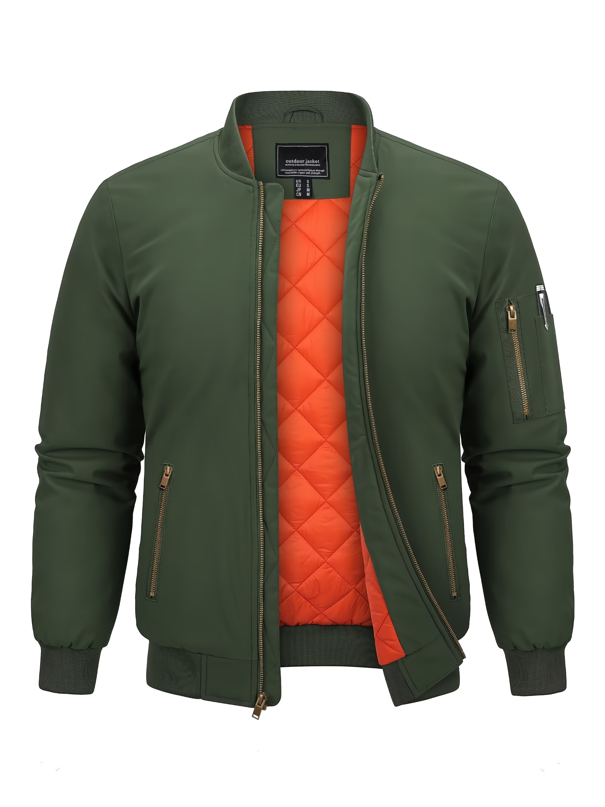 Men'S Jacket Winter Warm Padded Zipper Pockets Windproof Jackets Thermal Casual Athletic Sport Hiking Jogging Camping Fishing Traveling Working