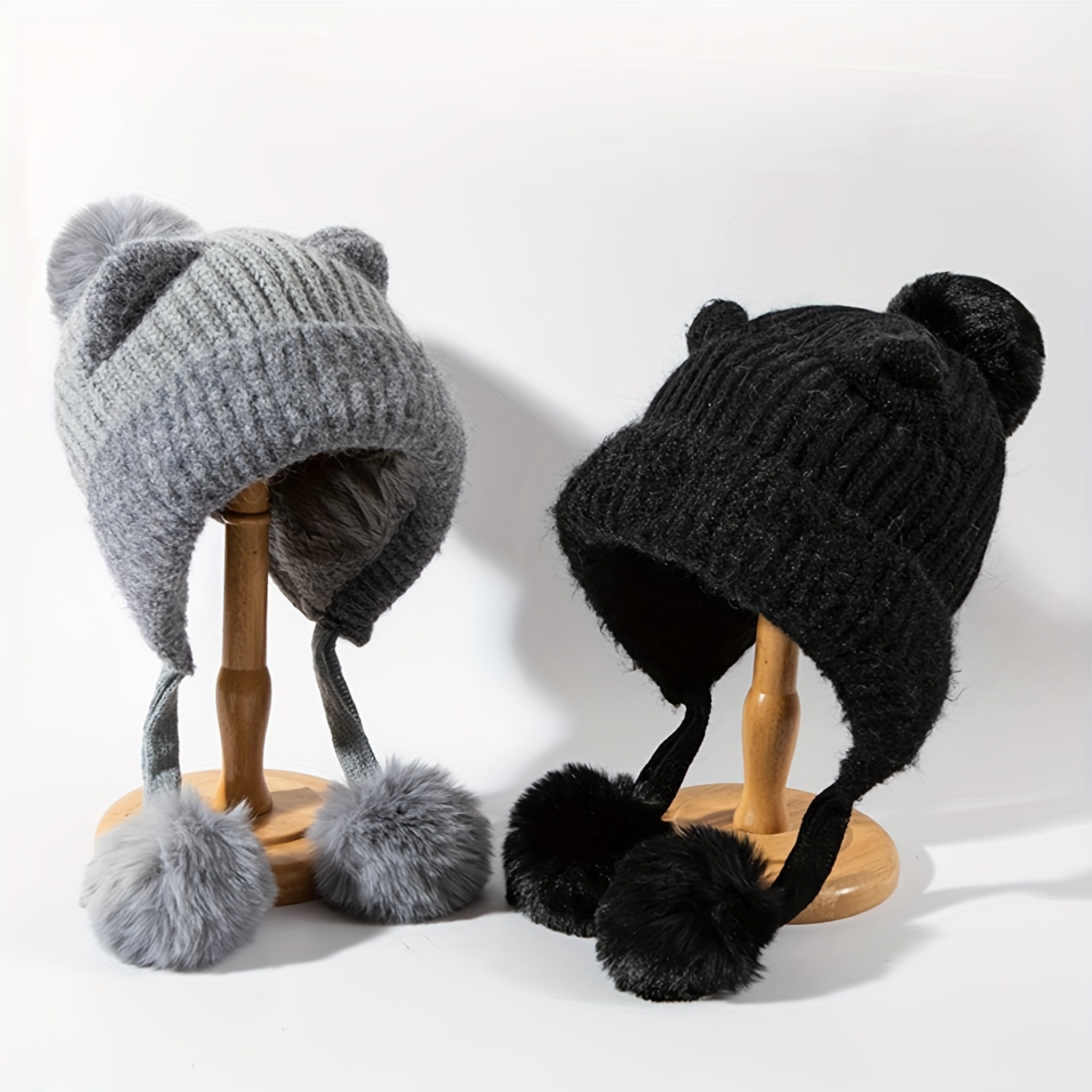 winter pompom beanie women faux fur crochet skull cap - Temu  display picture 2