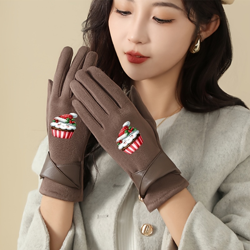 Elegant Women's Gloves with Christmas Hat Decorated Design