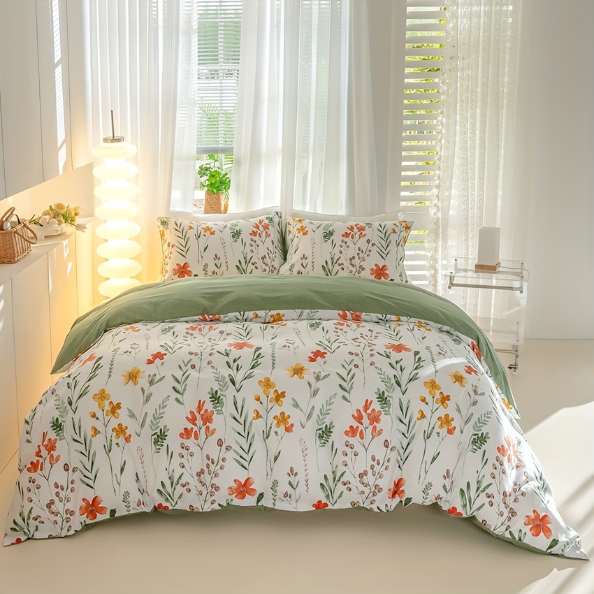 3pcs Floral Plant Printed Duvet Cover Set